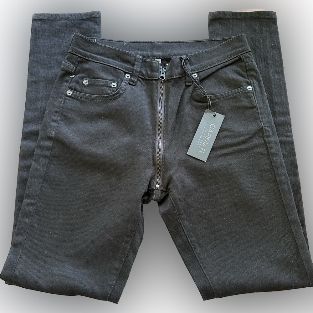 NWT CARMAR Ryan Slim Mid Rise Stretch Full Front Zipper Skinny Black Jeans 26